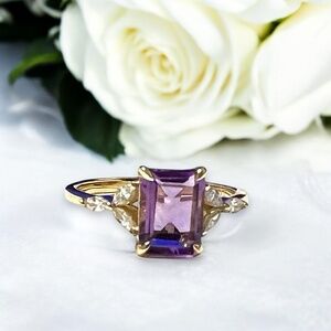 Amethyst Ring Solid 10K Yellow Gold , February birthstone, size 6